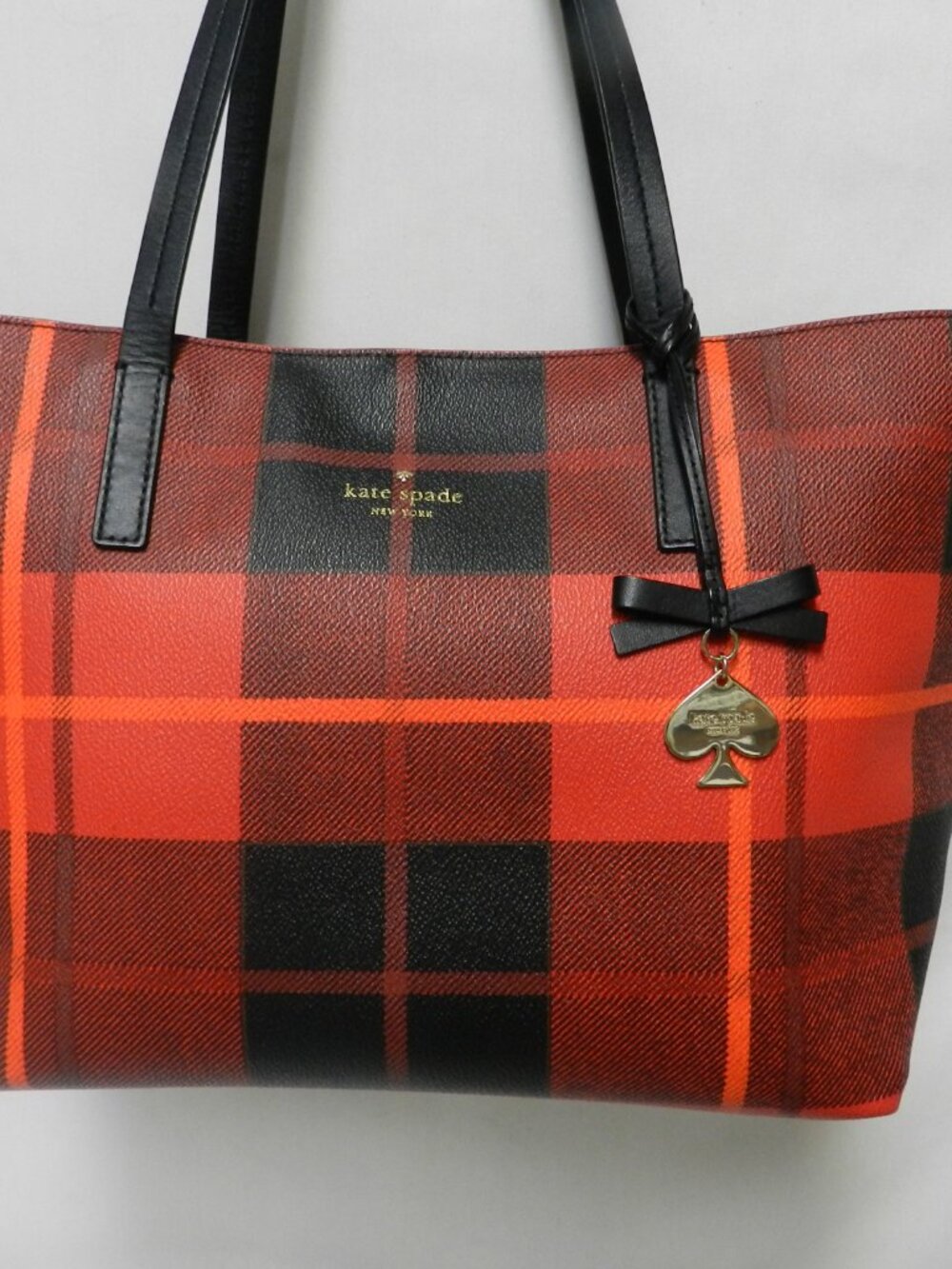 Kate Spade Hawthorne Lane red plaid tartan shoulder tote bag purse Coated Canvas - Picture 4 of 15